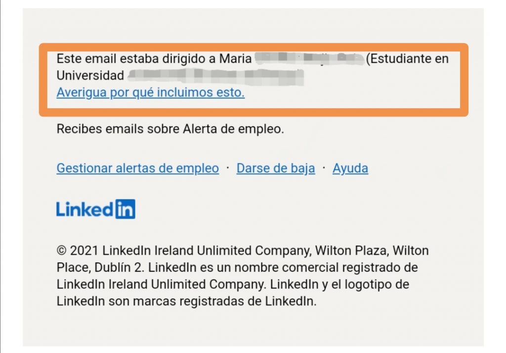 Ejemplo de mensaje de seguridad enviado por LinkedIn a sus usuarios para protegerlos de correos fraudulentos