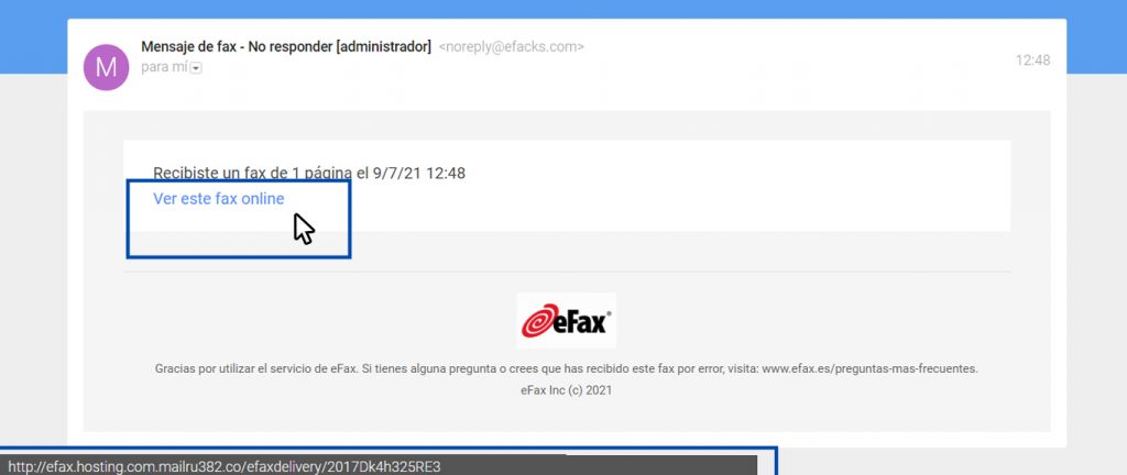 Phishing, ejemplo de un correo falso