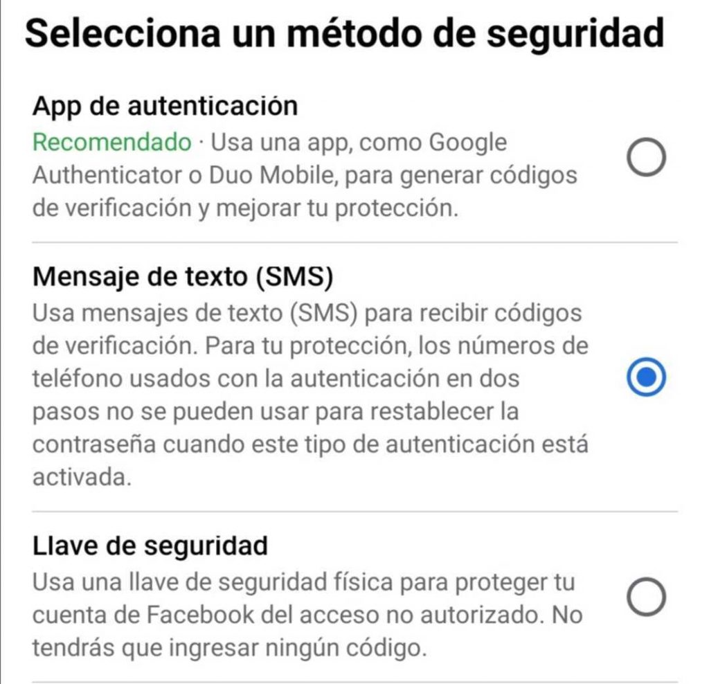 Autenticación en dos pasos en Facebook